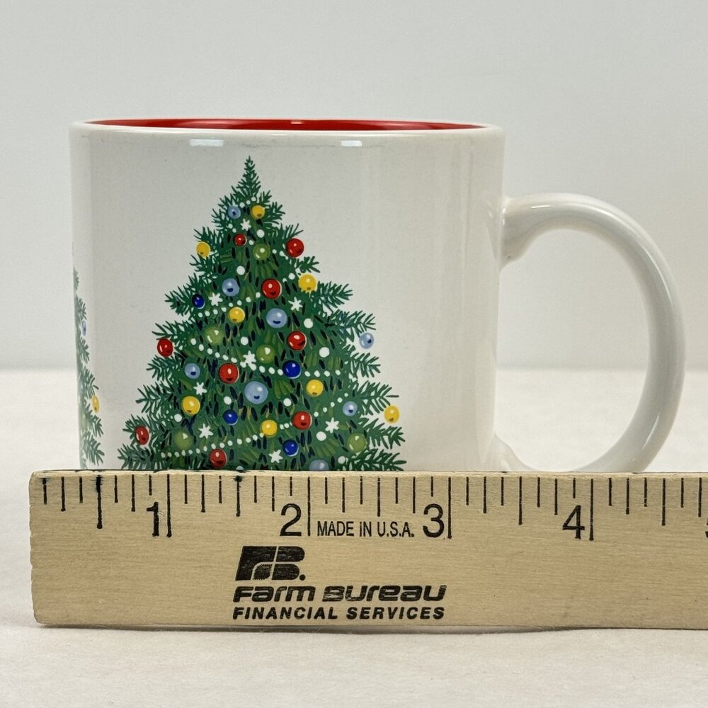 Set Of 2 Vintage Christmas Tree Mugs Himark Japan 12 oz White Red Ceramic Coffee - Picture 11 of 11